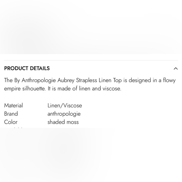 Anthropologie Linen Blend The Aubrey Strapless Top in Shaded Moss ,XL - Picture 5 of 9